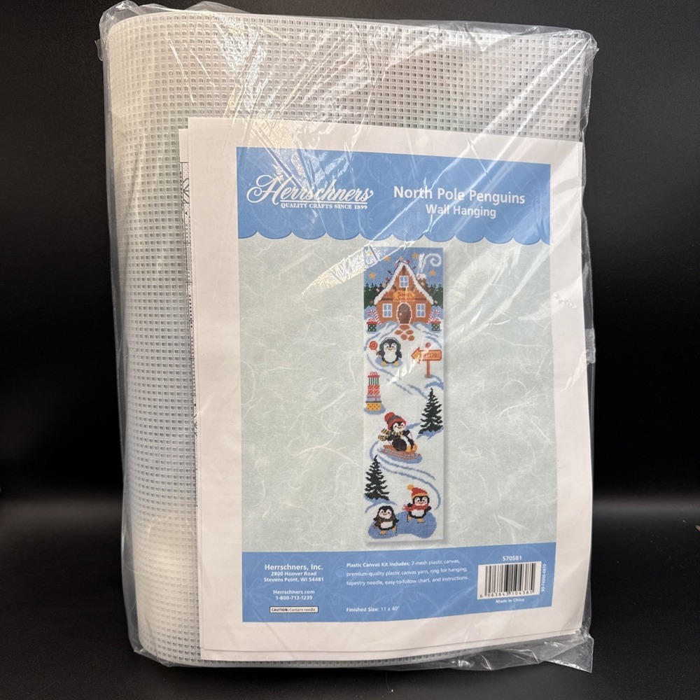 herrschners plastic canvas kit Wall Hanging 11‎ X 40" North Pole Penguins
